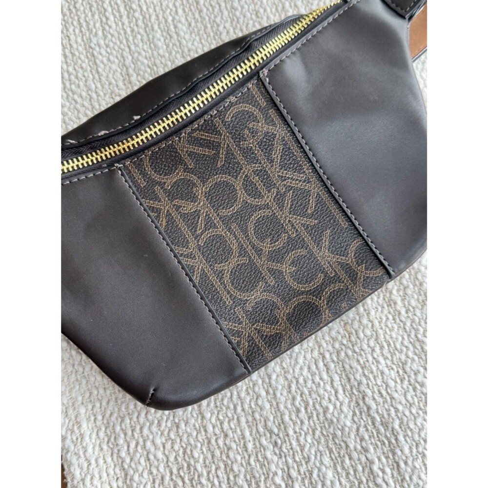 Calvin Klein Brown Monogram & Black Leatherette Crossbody/Belt Bag - NWOT